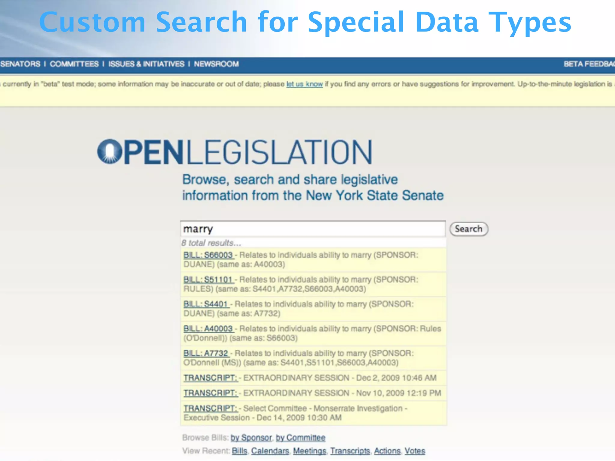 Custom Search for Special Data Types
 