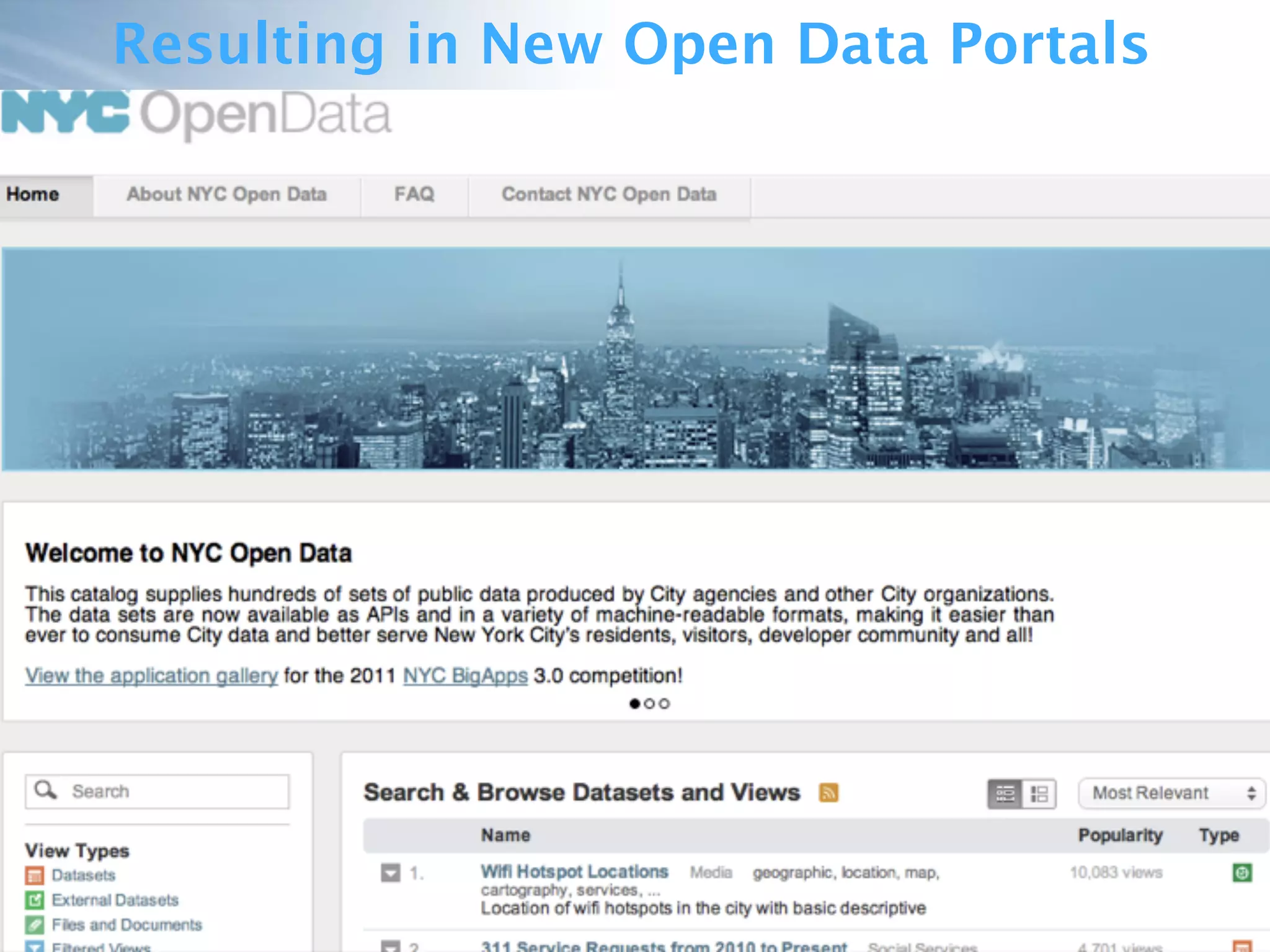 Facili&es
Resulting in New Open Data Portals
 