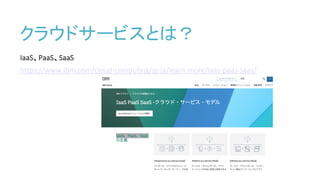 クラウドサービスとは？
IaaS、PaaS、SaaS
https://www.ibm.com/cloud-computing/jp-ja/learn-more/iaas-paas-saas/
 