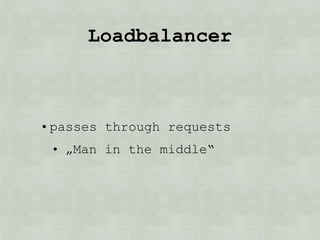 Loadbalancer



• passes through request
 • „Man in the middle“
 