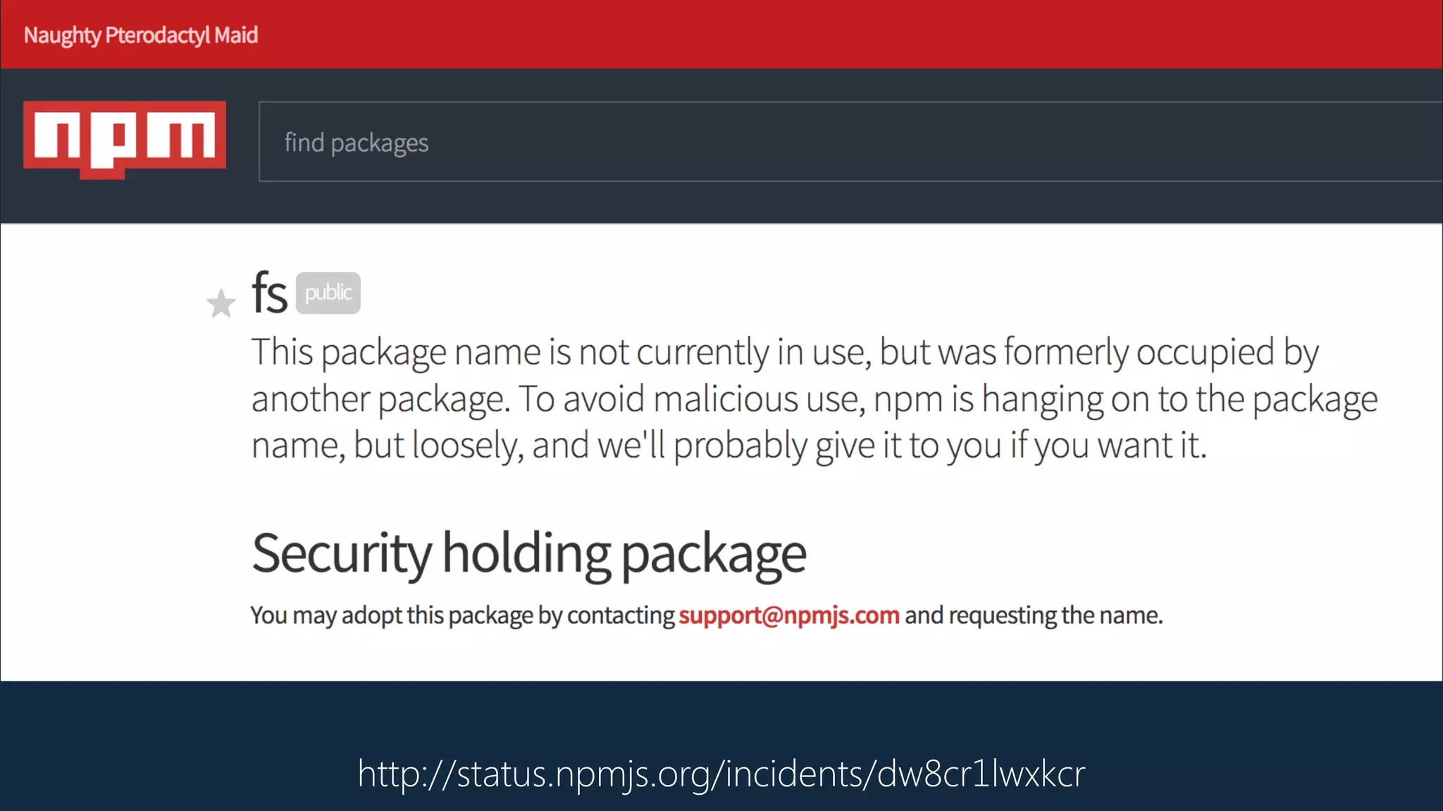 http://status.npmjs.org/incidents/dw8cr1lwxkcr
 