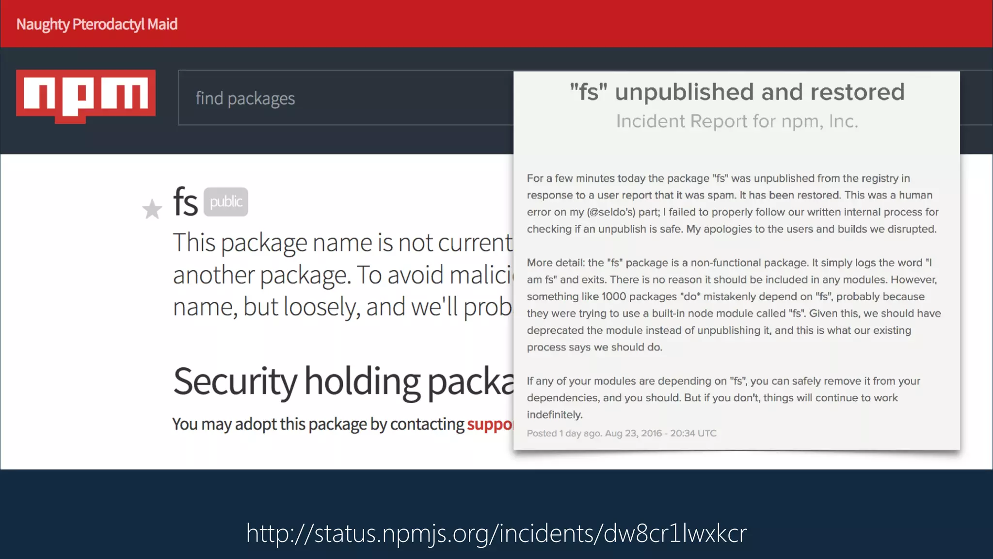 http://status.npmjs.org/incidents/dw8cr1lwxkcr
 