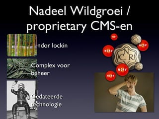 Nadeel Wildgroei / proprietary CMS-en Vendor lockin Complex voor beheer Gedateerde technologie 