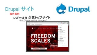海外事例
レッドハット社 企業トップサイト
http://www.redhat.com/en/
Drupal サイト
 