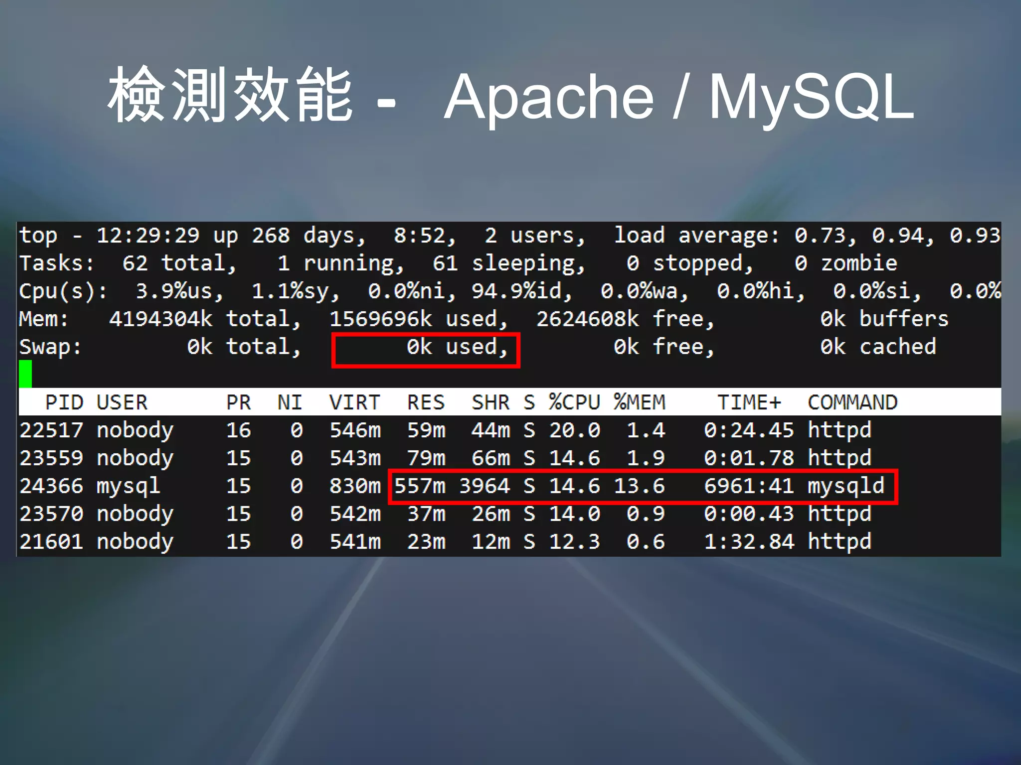 檢測效能 –  Apache / MySQL 