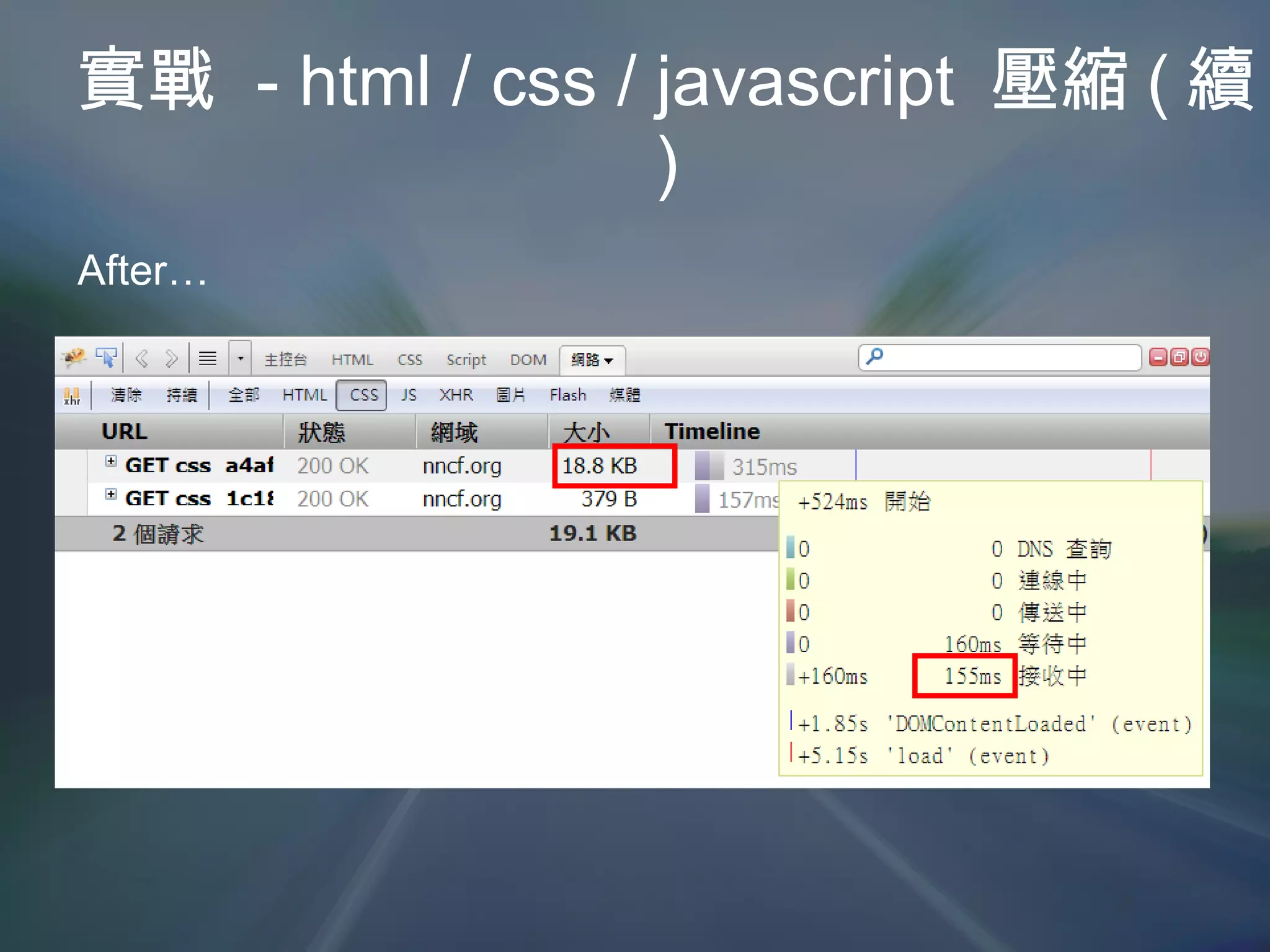 實戰  - html / css / javascript  壓縮 ( 續 ) After… 