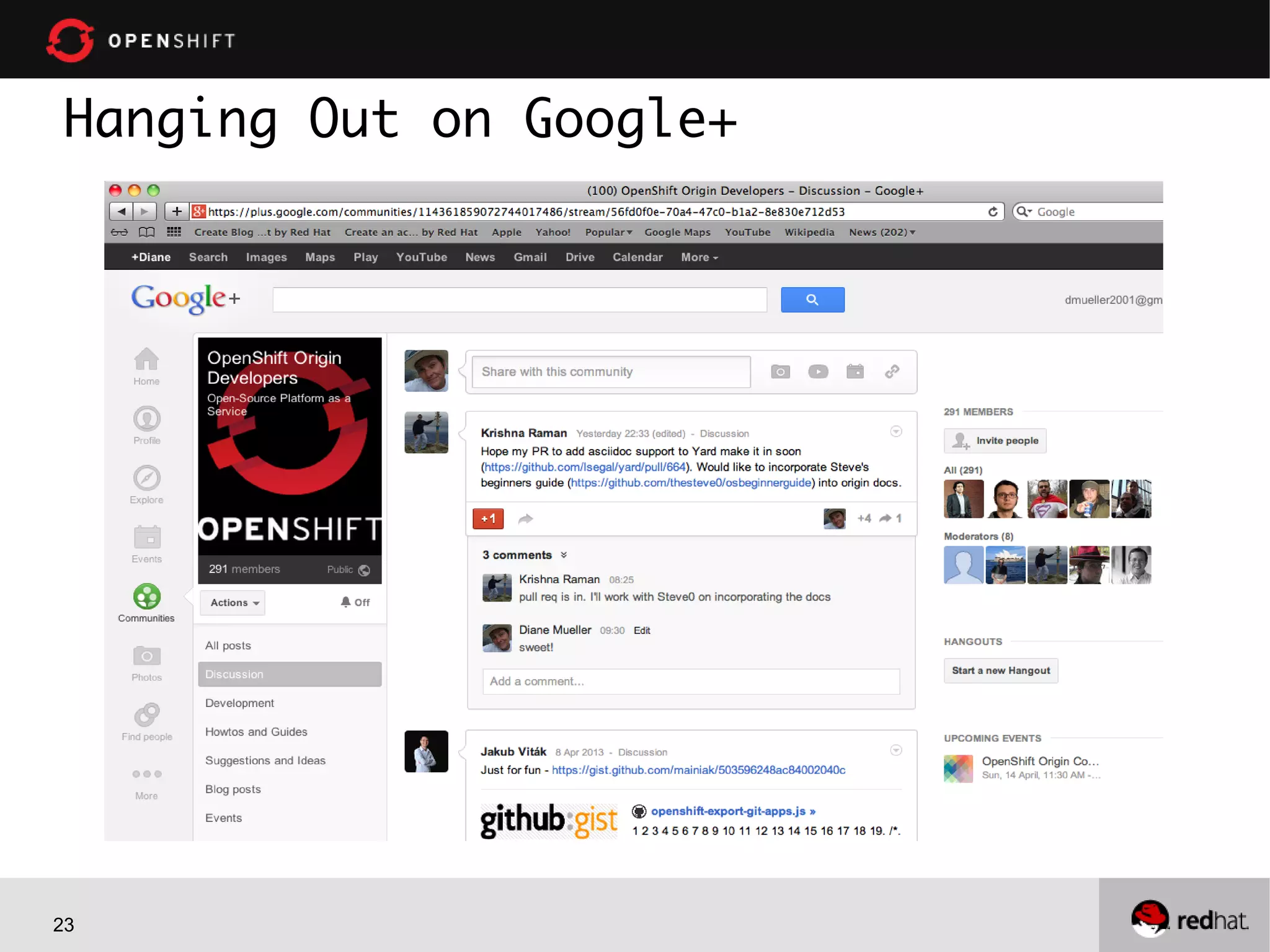 23
Hanging Out on Google+
 