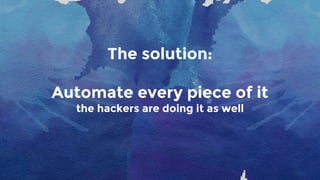 The solution:
Automate every piece of it
the hackers are doing it as well
 