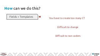 How can we do this?
Fields + Templates You have to create too many CT
Difficult to change
Difficult to non coders
 
