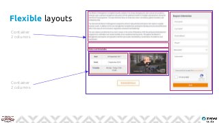 Flexible layouts
Drupal.cat | 30/03/2017
Container
2 columns
Container
2 columns
 