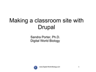 Making a classroom site with
          Drupal
       Sandra Porter, Ph.D.
       Digital World Biology




             www.Digital-World-Biology.com   1
 