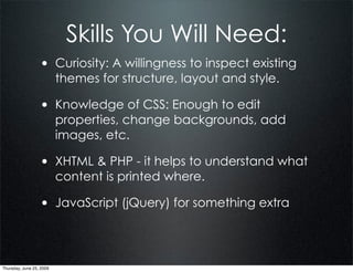 Skills You Will Need:
                  • Curiosity: A willingness to inspect existing
                          themes fo...
