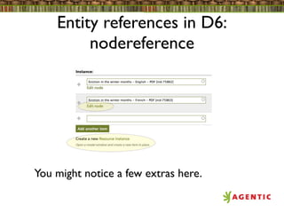 Entity references in D6:
         nodereference




You might notice a few extras here.
 