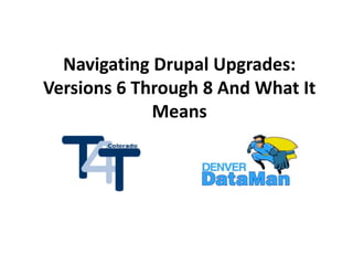 Navigating Drupal Upgrades:
Versions 6 Through 8 And What It
Means

 