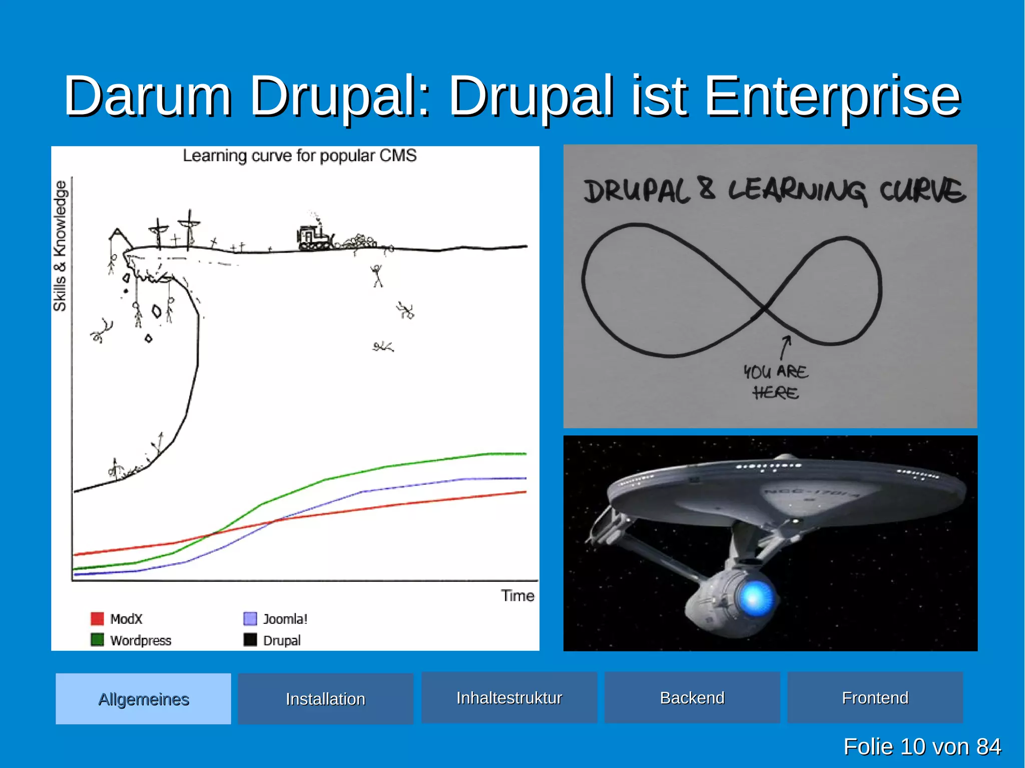 Darum Drupal: Drupal ist EnterpriseDarum Drupal: Drupal ist Enterprise
FolieFolie 1010 vonvon 8484
AllgemeinesAllgemeines InhaltestrukturInhaltestruktur BackendBackend FrontendFrontendInstallationInstallation
 