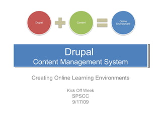 Drupal  Content Management System Creating Online Learning Environments Kick Off Week SPSCC 9/17/09 