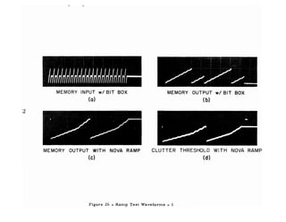 MEMORY INPUT wI BIT BOX
(0)
MEMORY OUTPUT WITH NOVA RAMP
(C)
MEMORY OUTPUT wI BIT BOX
(b)
CLUTTER THRESHOLD WITH NOVA RAMP
(d)
Figure 26 - Ramp Test Waveforms - 1
 