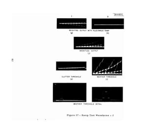 I Q
l18-4-16731 L
-----------. ~ -~
WEIGHTING OUTPUT WITH PLUS/MINUS RAMP
(g) (h)
MAGNITUDE OUTPUT
(j)
00
N
.
CLUTTER THRESHOLD
(k)
WEATHER THRESHOLD
( I)
WEATHER THRESHOLD DETAIL
Figure 27 - Ramp Test Waveforms _ 2
 