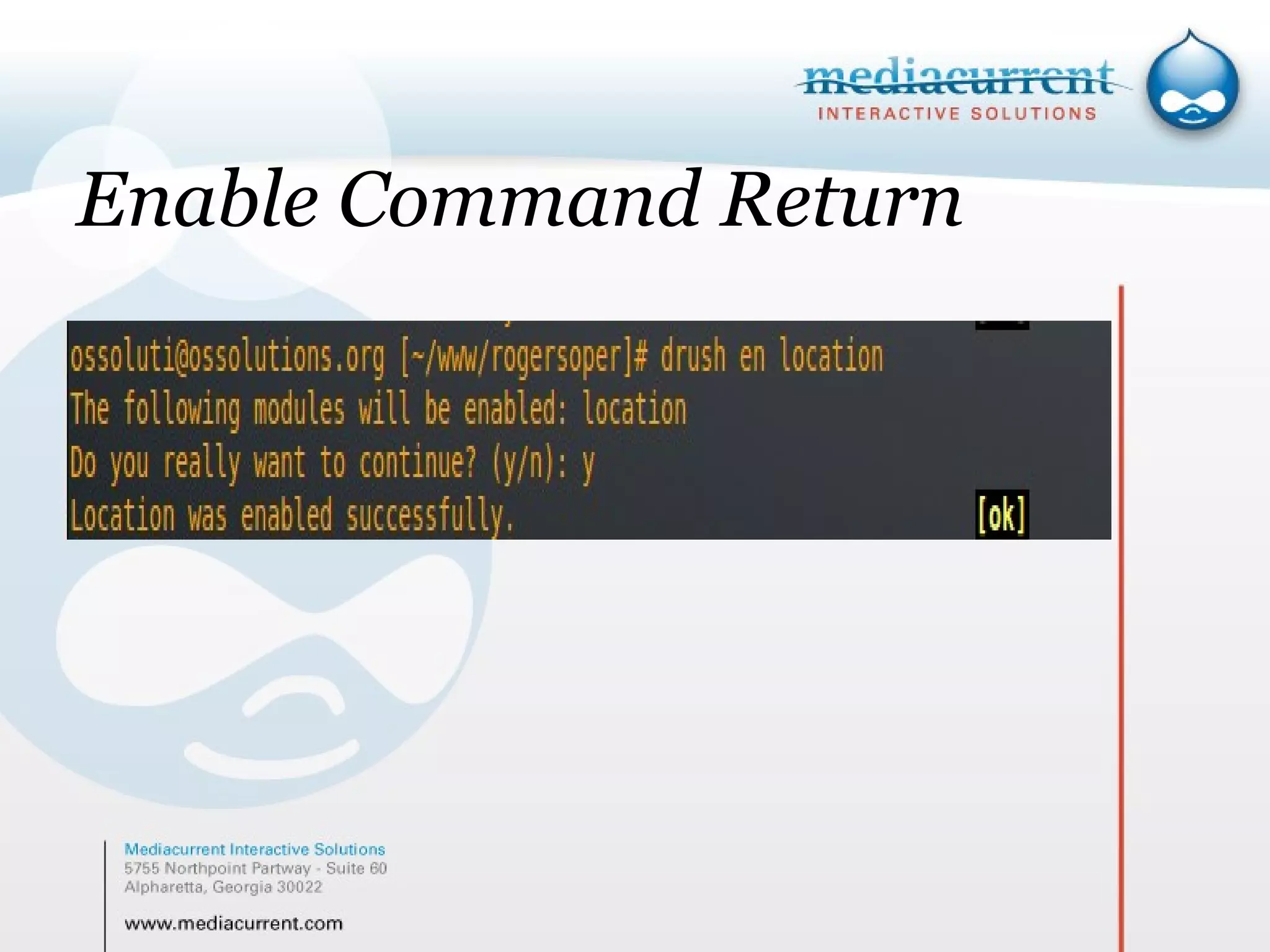Enable Command Return This is body copy ` 