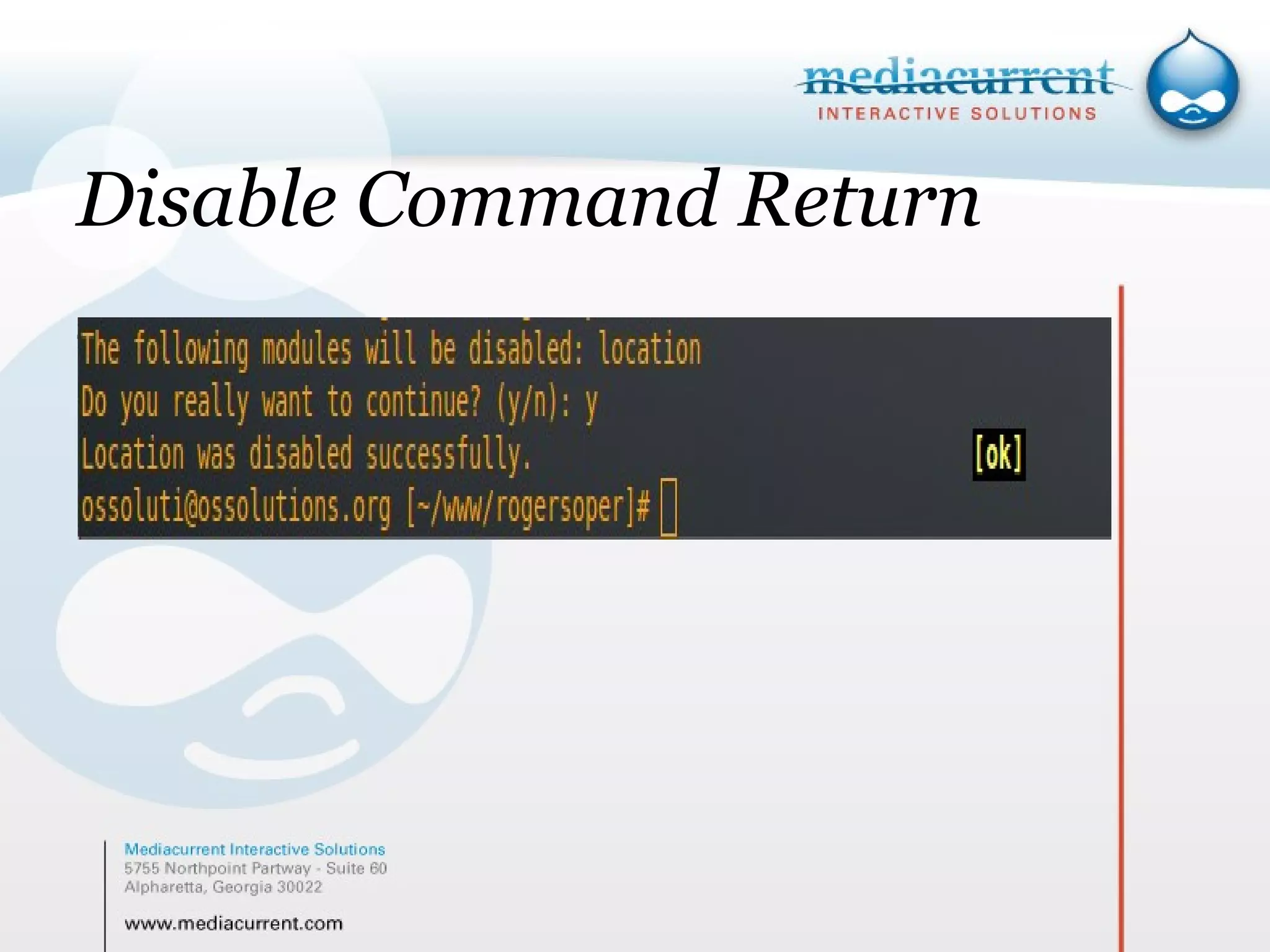 Disable Command Return This is body copy ` 