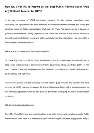 Dr Vivek Raj best known teacher of Public admin | PDF