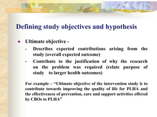Problem definitionProblem should be defined in terms of its	- Occurrence, intensity, distribution, and other 	measures (such as impact) for which data are already available.      -It emphasises on performance problem ie gap           between desired and existing parametersDefining a problem includes	-Review of relevant literature, examine current 	service statistics, seeking educated opinion from programme managers, obtain probable reasons for the problem from social, economic,  and health perspectives/theory