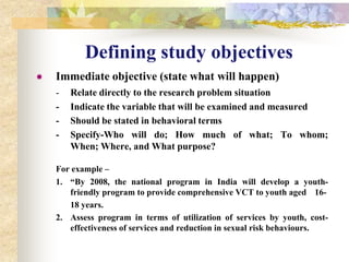 Problem justificationThe key aspects in justifying the research problem are:Knowing whether the problem is current and timely (topical) and perceived by programme managers