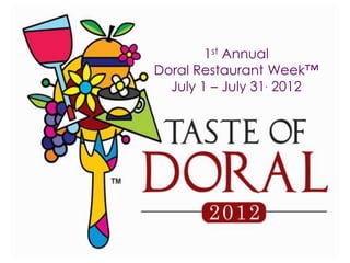 1st Annual
Doral Restaurant Week™
  July 1 – July 31, 2012
 