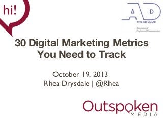 30 Digital Marketing Metrics
You Need to Track
October 19, 2013
Rhea Drysdale | @Rhea

 