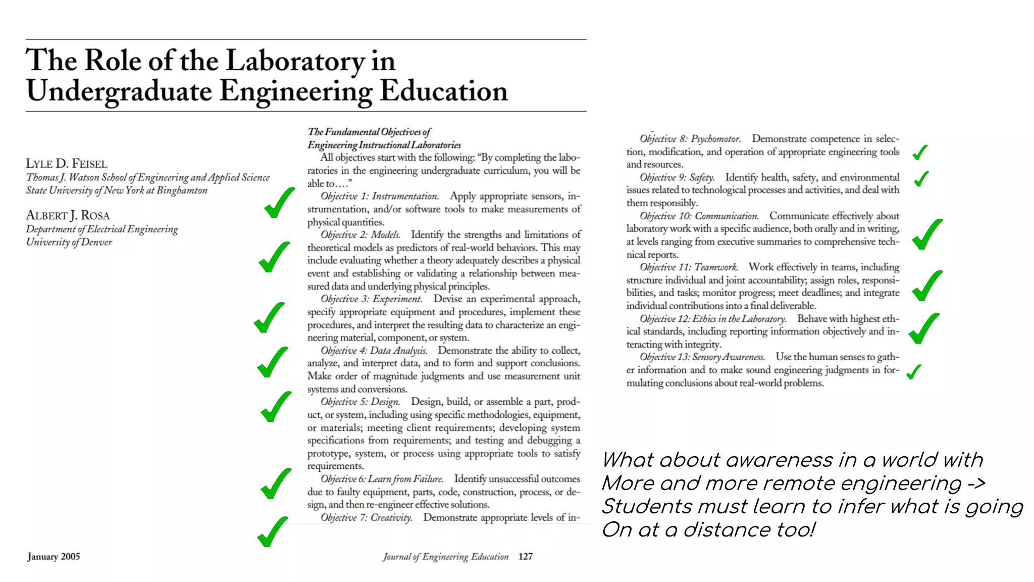 What about awareness in a world with
More and more remote engineering ->
Students must learn to infer what is going
On at a distance too!
 