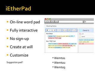 On-line word pad Fully interactive No sign-up Create at will Customize Suggestion pad? Wemta1 Wemta2 Wemta3 