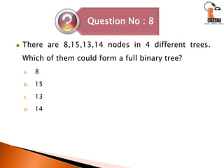 There are 8,15,13,14 nodes in 4 different trees. Which of them could form a full binary tree? 8151314