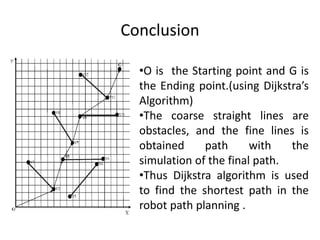 Conclusion
•O is the Starting point and G is
the Ending point.(using Dijkstra’s
Algorithm)
•The coarse straight lines are
...