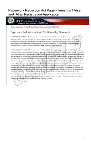 111
Paperwork Reduction Act Page – Immigrant Visa
and Alien Registration Application
 