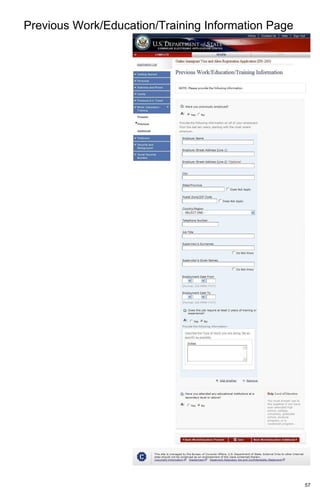Previous Work/Education/Training Information Page
57
 