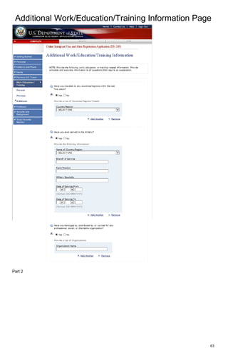 Additional Work/Education/Training Information Page
63
Part 2
 