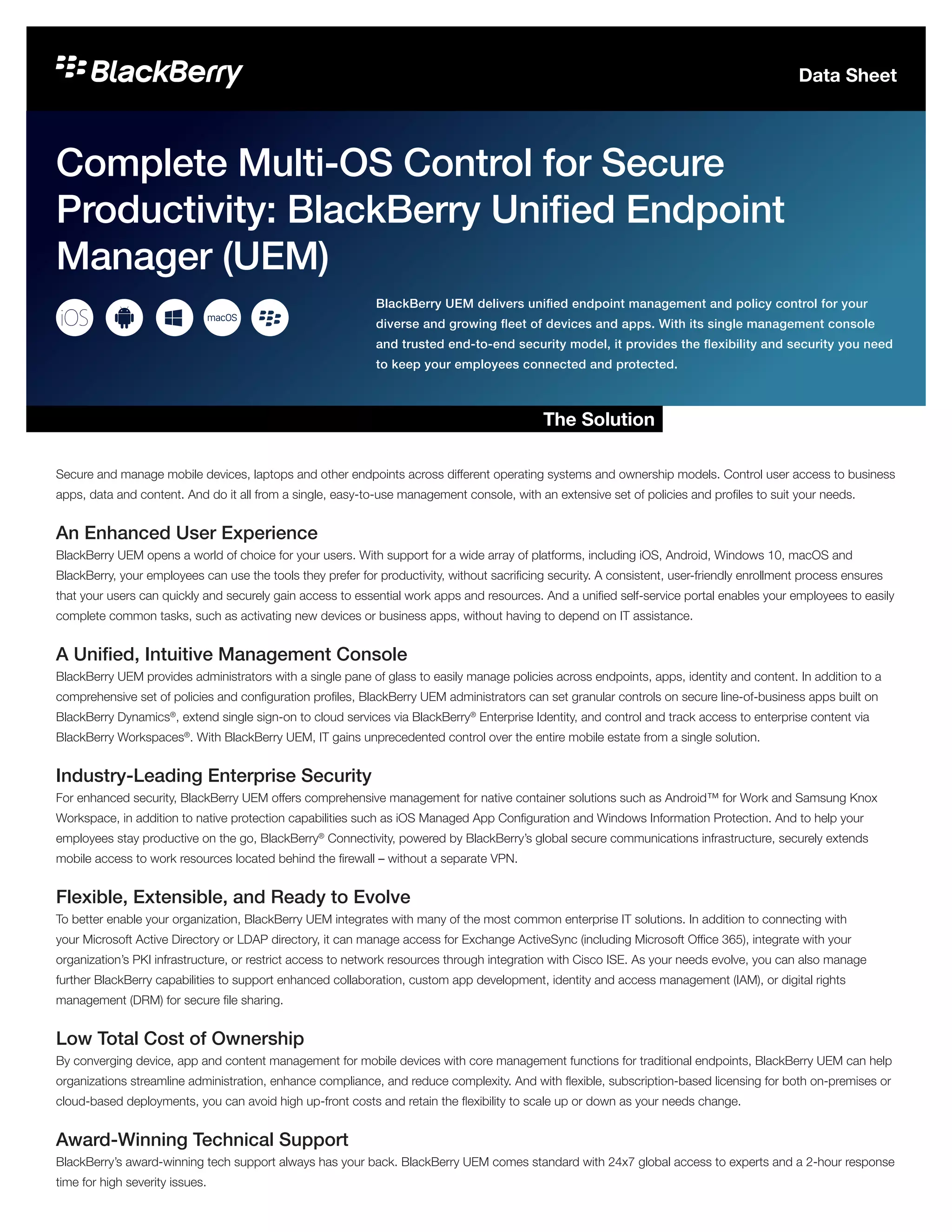 BlackBerry Unified Endpoint Manager (UEM) Complete MultiOS Control