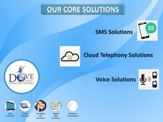 OUR CORE SOLUTIONS
SMS Solutions
Cloud Telephony Solutions
Voice Solutions
 