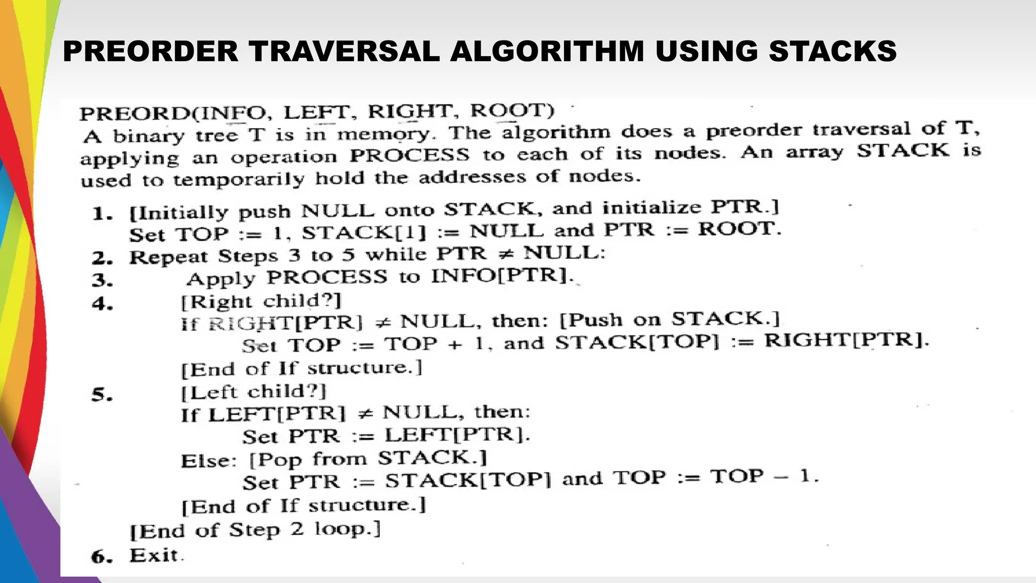 PREORDER TRAVERSAL ALGORITHM USING STACKS
 