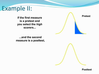 Example II:
if the first measure
is a pretest and
you select the high
scorers...
...and the second
measure is a posttest,
Pretest
Posttest
 
