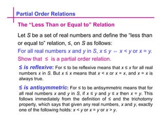 Comprehensive Exploration of Equivalence and Partial Order Relations in ...