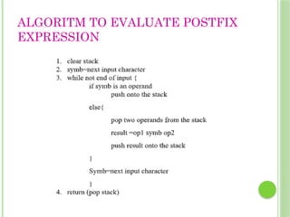 ALGORITM TO EVALUATE POSTFIX
EXPRESSION
 