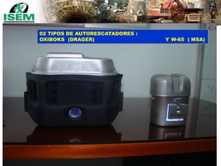 200
02 TIPOS DE AUTORESCATADORES :
OXIBOKS (DRAGER) Y W-65 ( MSA)
 