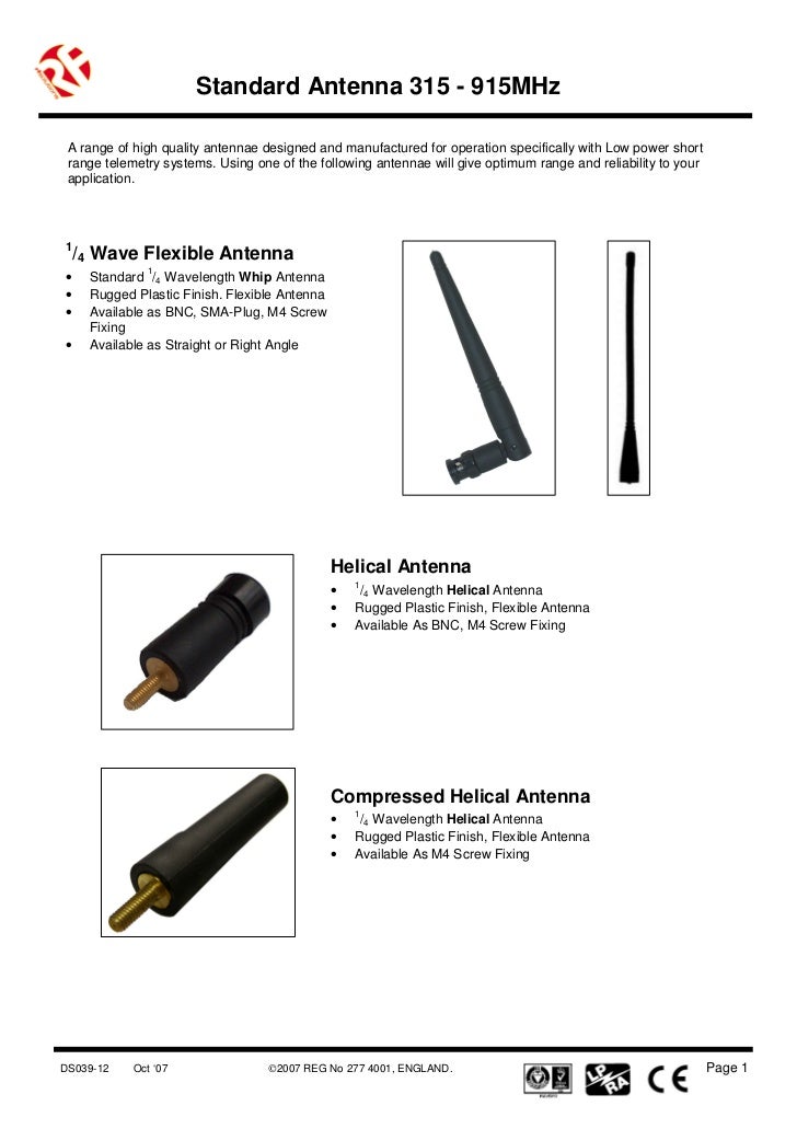 RF Solutions Standard Antenna Datasheet