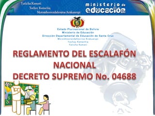 Estado Plurinacional de Bolivia
Ministerio de Educación
Dirección Departamental de Educación de Santa Cruz
Moromboerendañesiroa Arakuarupi
Yachay Kamachiq
Yaticha Kamani
 