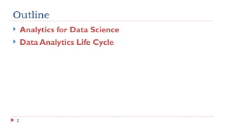 2
Outline
 Analytics for Data Science
 Data Analytics Life Cycle
 