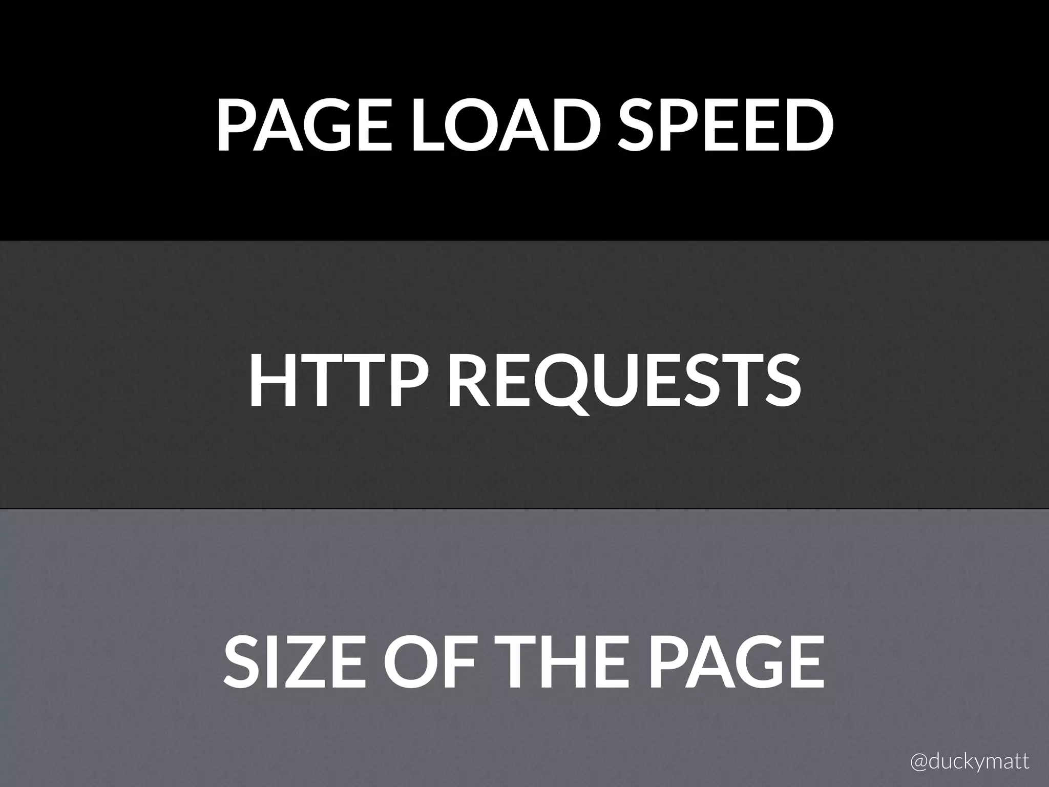 PAGE LOAD SPEED
HTTP REQUESTS
SIZE OF THE PAGE
@duckymatt
 