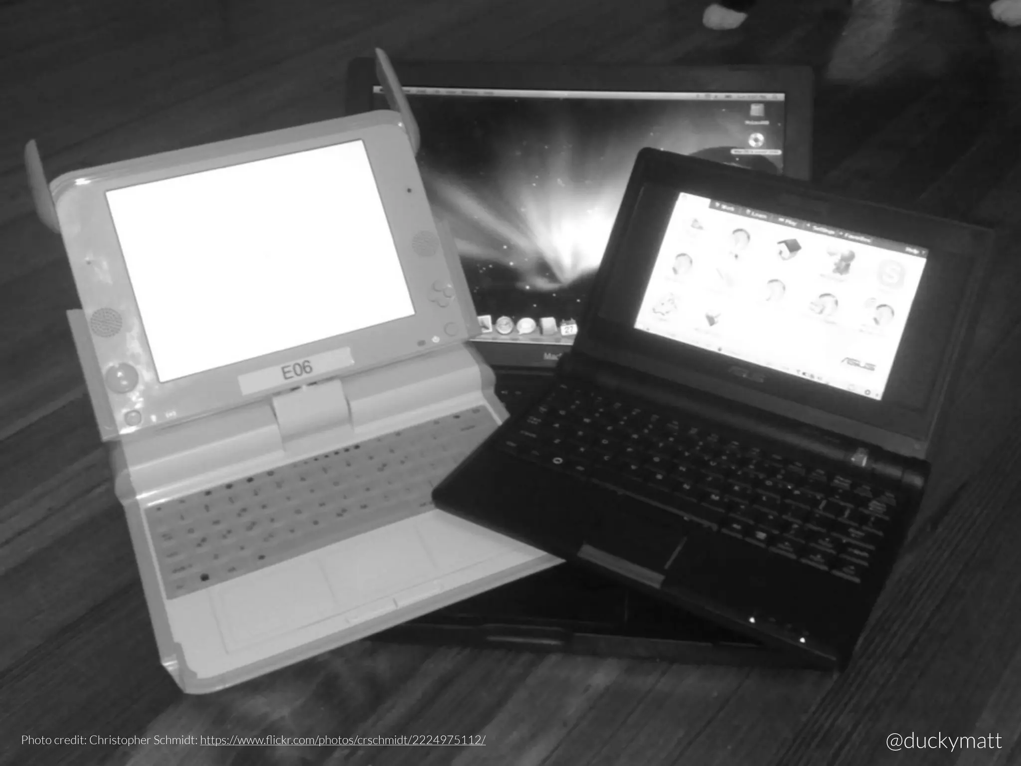 Photo credit: Christopher Schmidt: https://www.ﬂickr.com/photos/crschmidt/2224975112/ @duckymatt
 