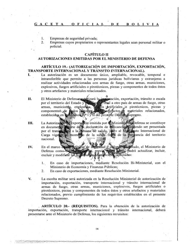 Decreto Supremo 2175 ( Reglamento para la ley 400 "de Armas")