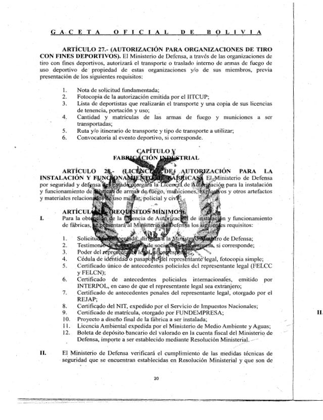 Decreto Supremo 2175 ( Reglamento para la ley 400 "de Armas")